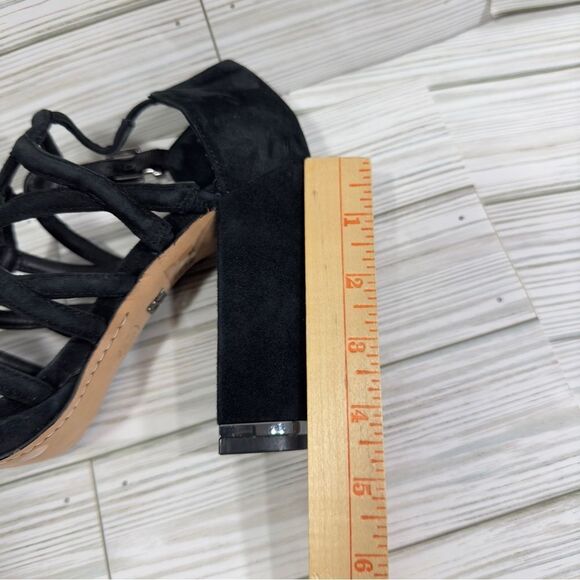 $250 BCBGMAXAZRIA “JEB” SUEDE LEATHER STRAPPY CAGED PUMP HEEL 8 NWT COCKTAIL - Picture 6 of 15